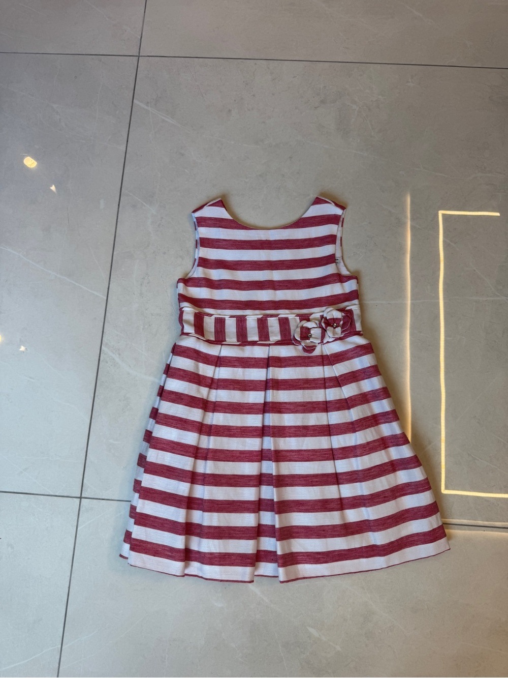 Mayoral Red and White Striped Sleeveless Dress with Waist Rosettes